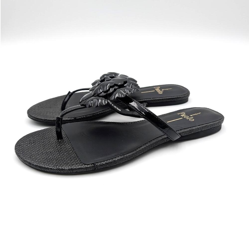 Linea Paolo Laurel Flower Sandals Open Toe Women's Black Size US7M EU37.5
